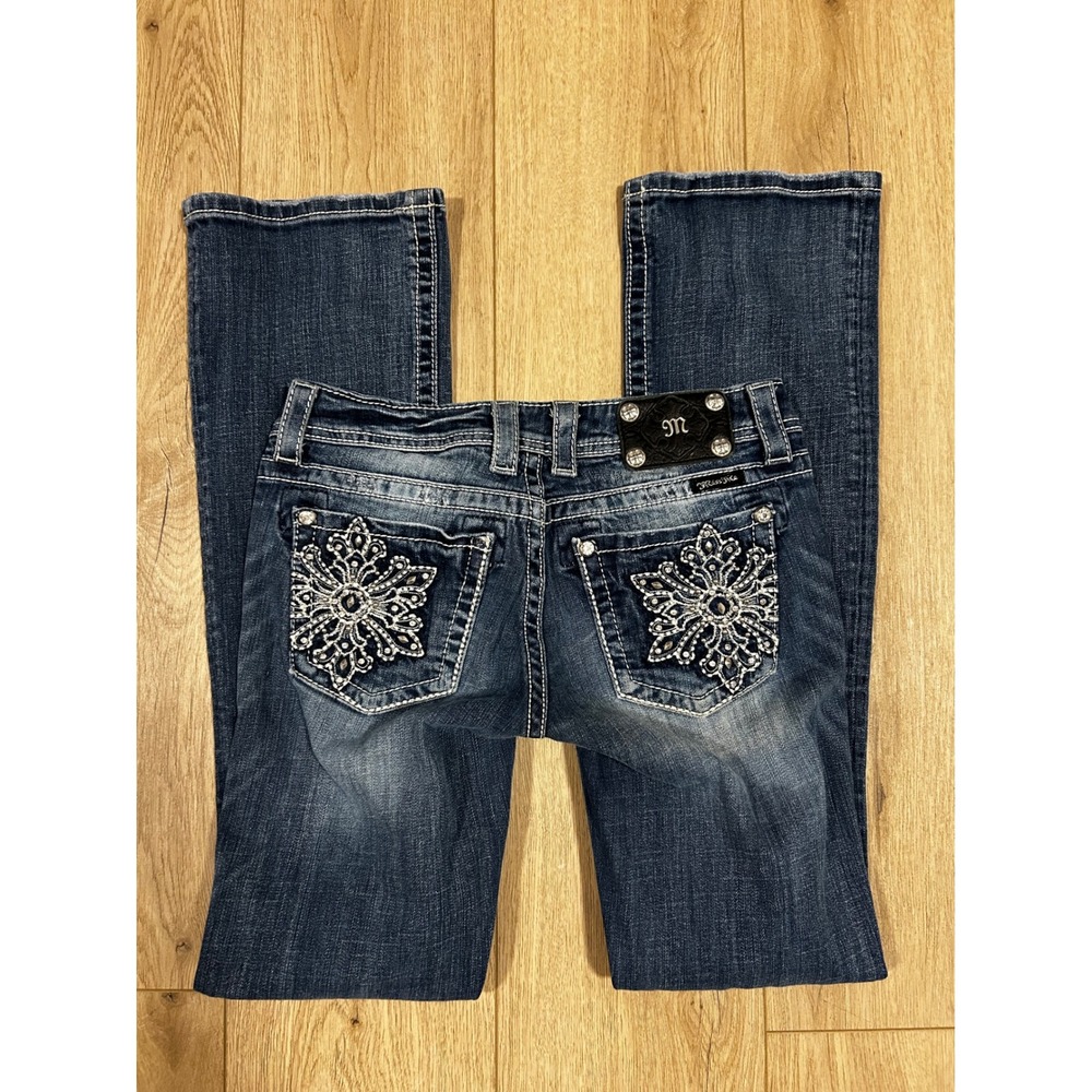 Miss Me JP5318B Bootcut Jeans Dark Wash Rhinestone Snowflake Pockets Size 28
